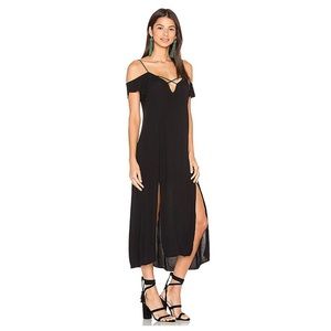 Black cold-shoulder midi dress